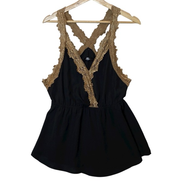 BKE Boutique Babydoll Peplum Tank Top S Black Glam Clubwear Boho Chic Whimsigoth - Picture 2 of 9